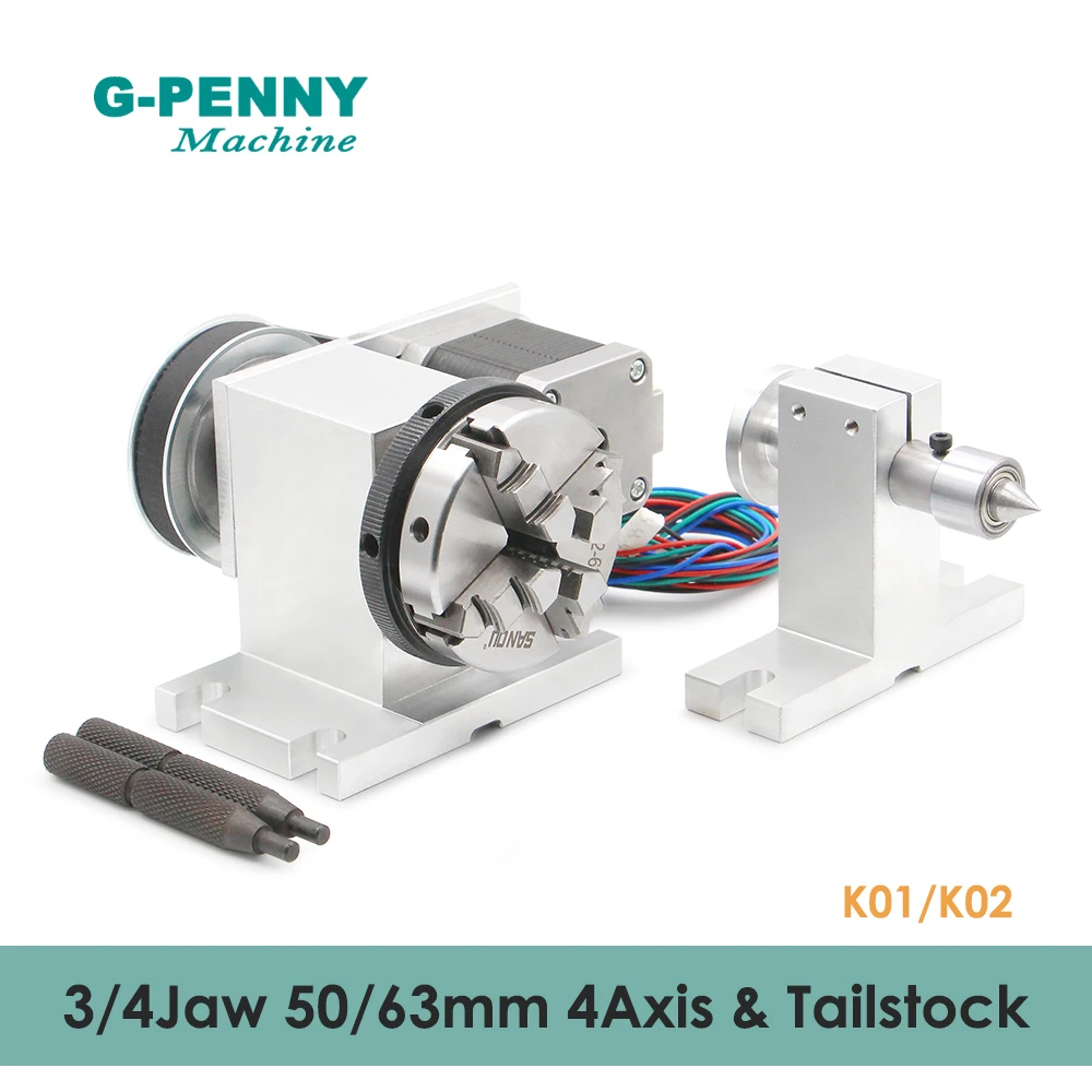 

G-Penny 4th Axis Kit With Tailstock Rotate Axis With Nema17 Stepper Motor 50/65mm CNC Dividing Head Rotation 4:1 for Mini Router