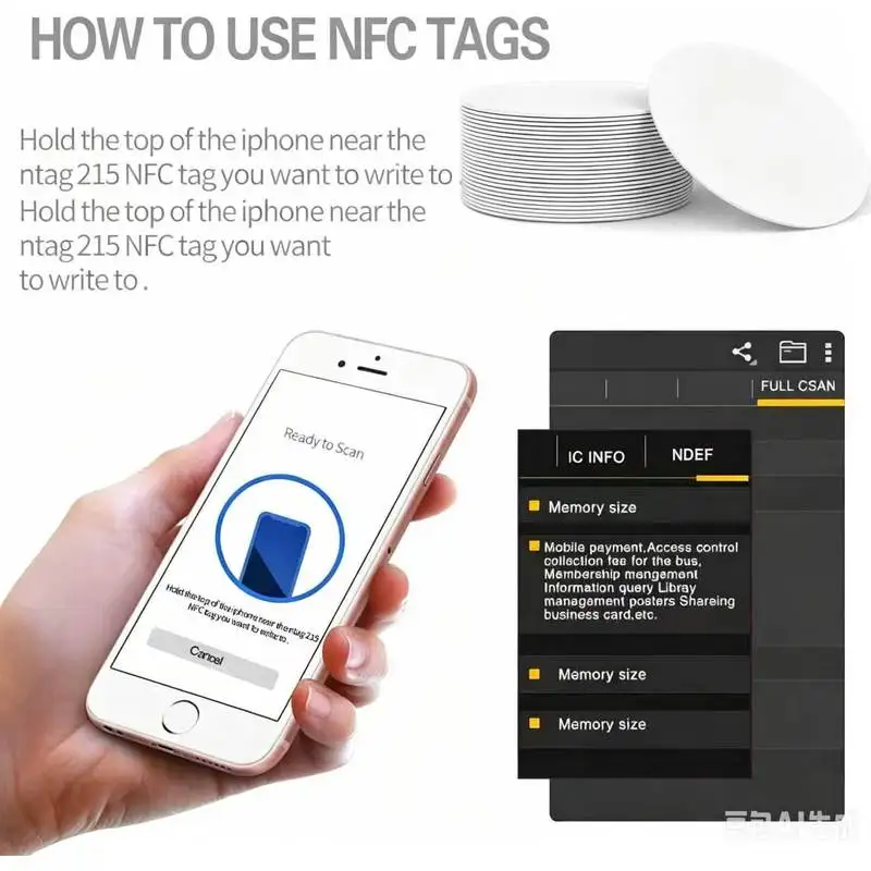 50PCS NTAG215 Self Adhesive PVC Round NFC Stickers 25mm 1Inch 504Byte Google Review Rewritable Tags