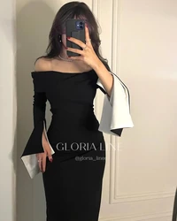 Black Sexy Evening Dress Boat Neck Vintage Prom Dresses Mermaid Long Sleeves Vestidos De Fiesta Floor Length Saudi Arabia 2024