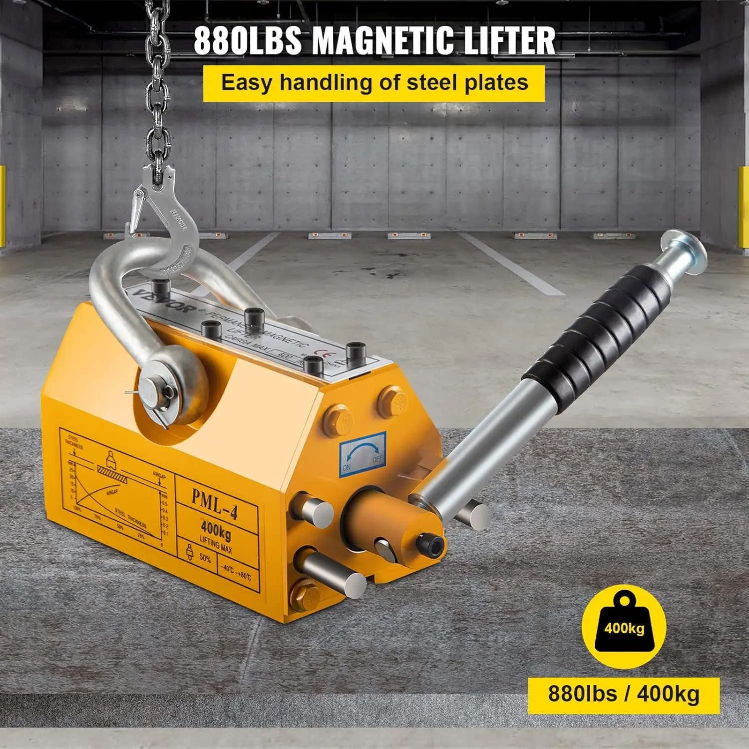 Steel Magnetic Lifter 880 LB Metal Lifting Magnet 400 KG Neodymium Magnetic Lift Hoist Shop Crane (400KG)