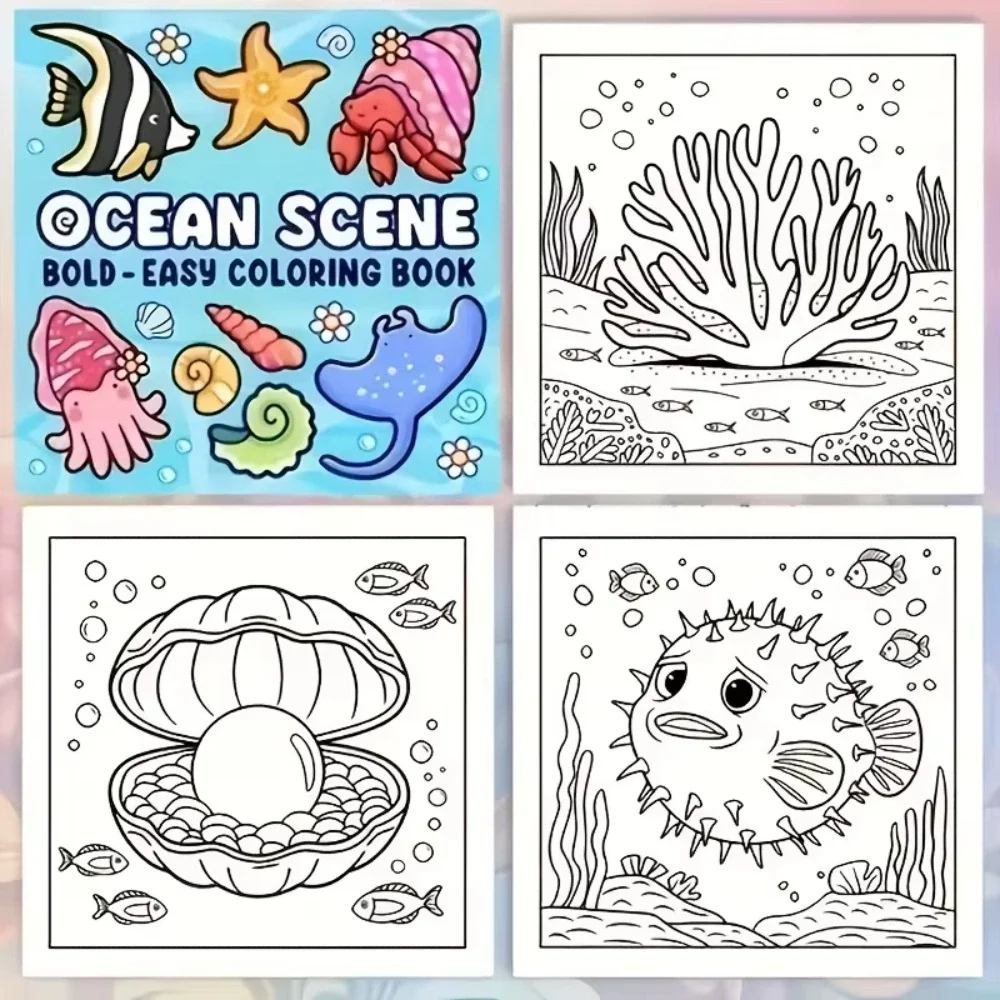 Ocean Scens Bold-easy Patterns Coloring Book for Adults Cute Drawing Book Perfect Gift for Party and Birthday