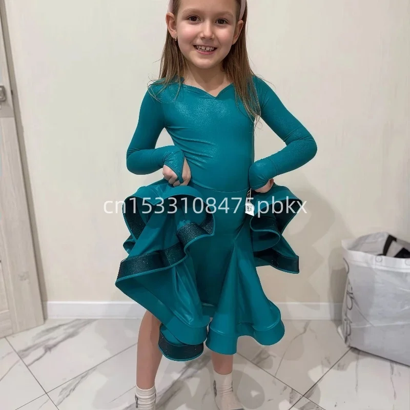 新しいラテンダンスドレス女の子のための社交ダンスルンバサンバラテン子供ダンス衣装襟モダンカーニバルジャズダンスウェア