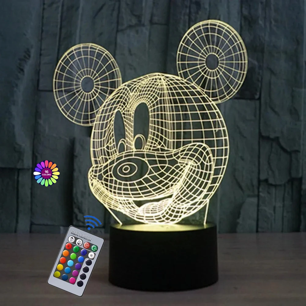 Mickey Minnie Anime 3D Acrylic Night Light with Remote 16 Colors USB Powered Bedroom Decoration Table Lamp Kids Birthday Gift