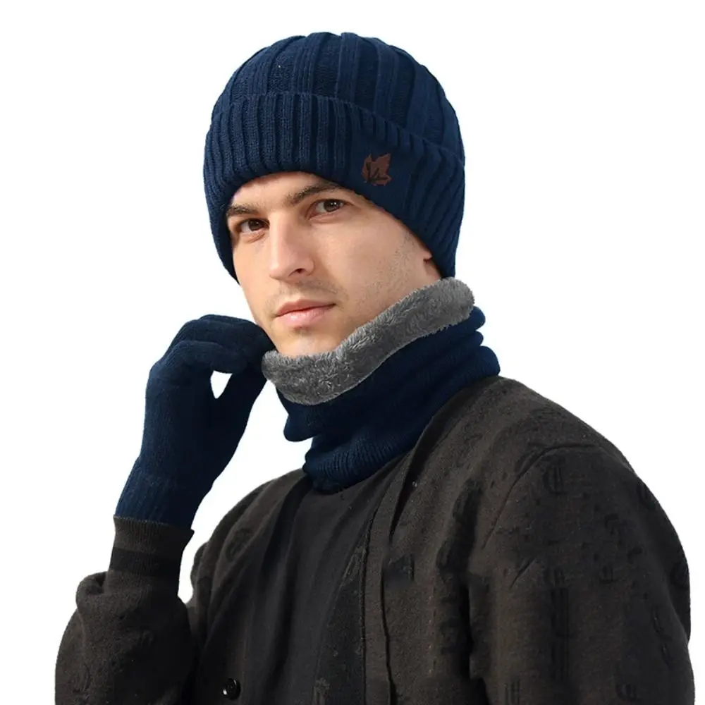 Modna zimowa czapka z dzianiny Thickned Keep Warm Hat Scarf Gloves Set Odporne na zimno wiatroszczelne czapki pulowerowe Kobiety Mężczyźni