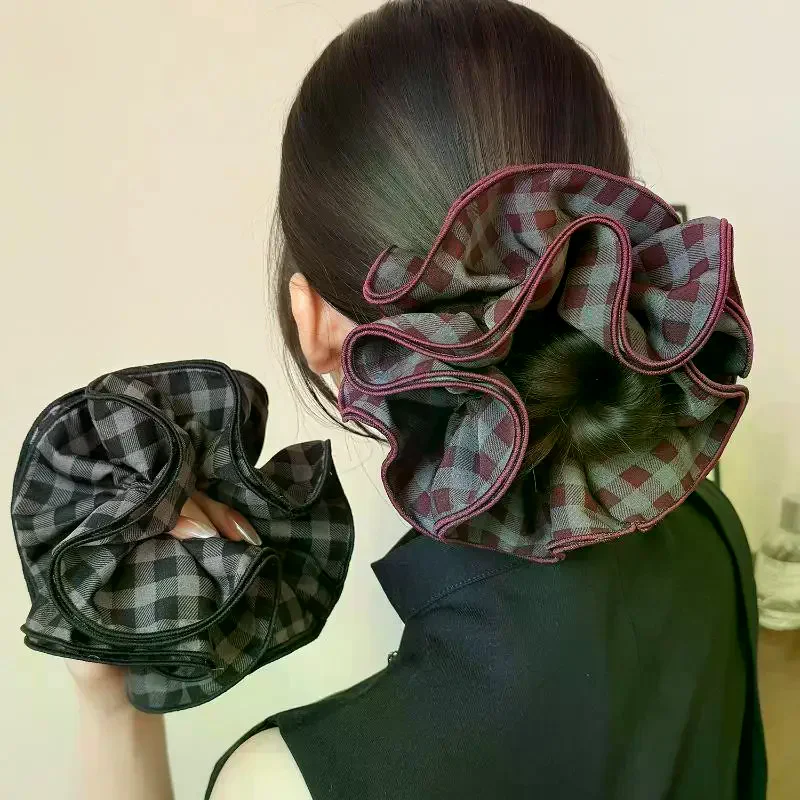 Large Scrunchies Vintage Plaid Hair Bands Elegant Elastic Ponytail Hair Ties Women Hair Accessories