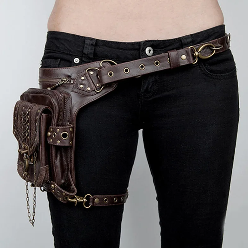 

Medieval Fanny Pack Steampunk PU Leather Messenger Women Man Waist Motorcycle Gothic Vintage Travel Multifunctional Bag