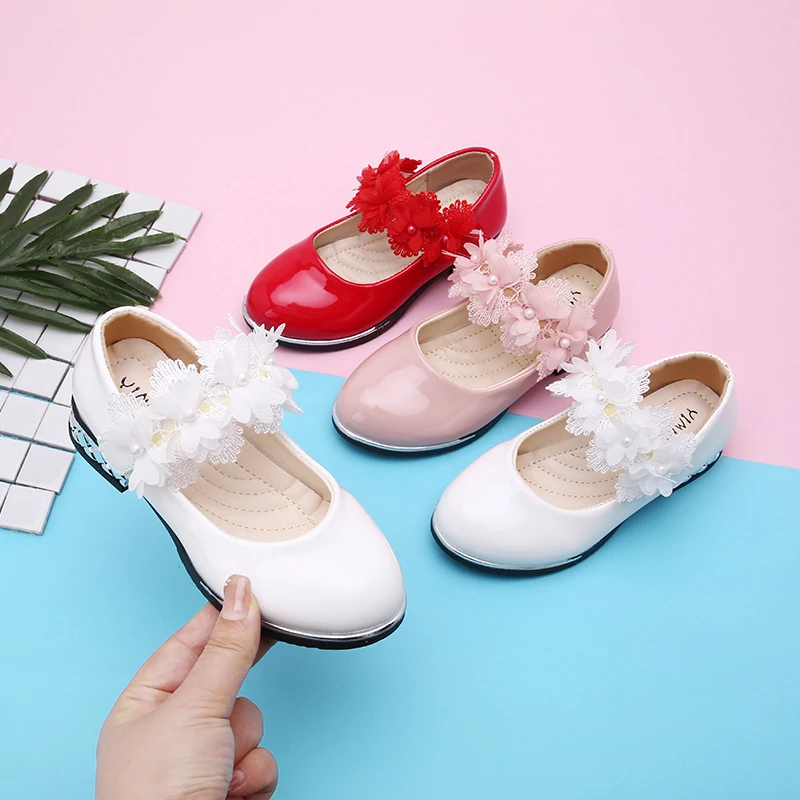 2022 New Kids Shoes Girls Shoes Spring Autumn Princess Leather shoes Wedding Party Shoes for Girl Red pink White 3 4 5-14T