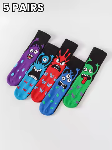 5 pairs/sets of men's four seasons funny cartoon random pattern funny socks combination