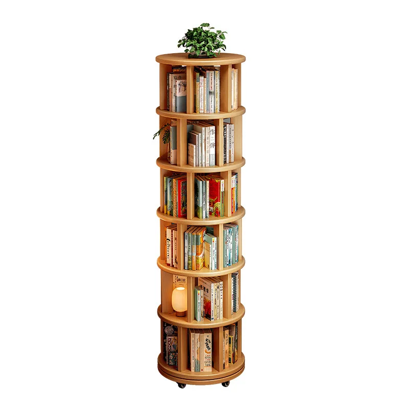 360-Degree Rotating Solid Wood Bookshelf: Floor-to-Ceiling, Wall-Mounted, Narrow Corner Cabinet image 5