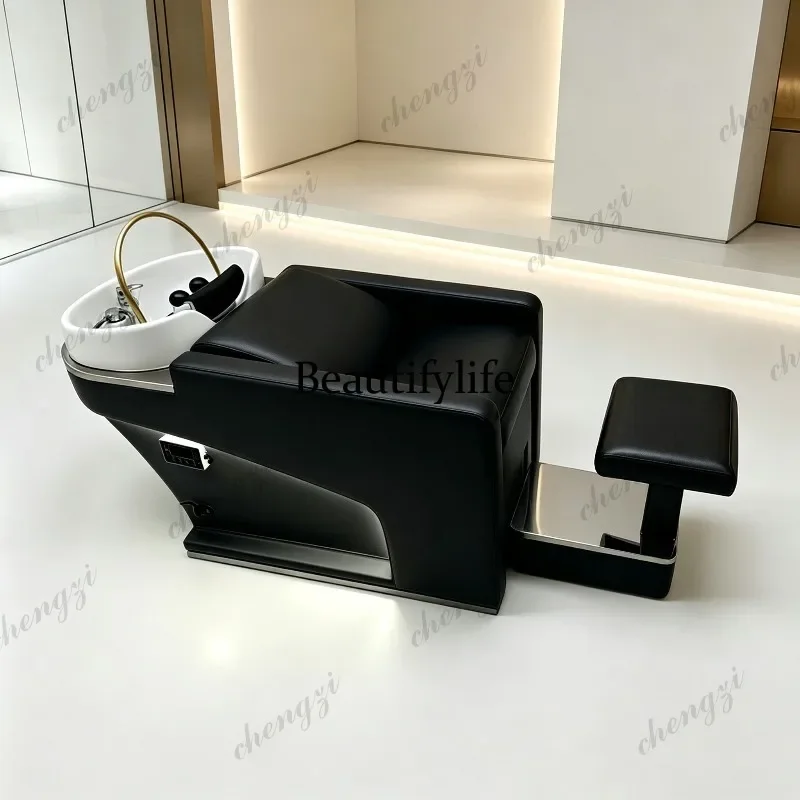 

Beautiful HR new high-end massage shampoo treatment bed, hair salon, stainless steel ceramic basin, flushing bed