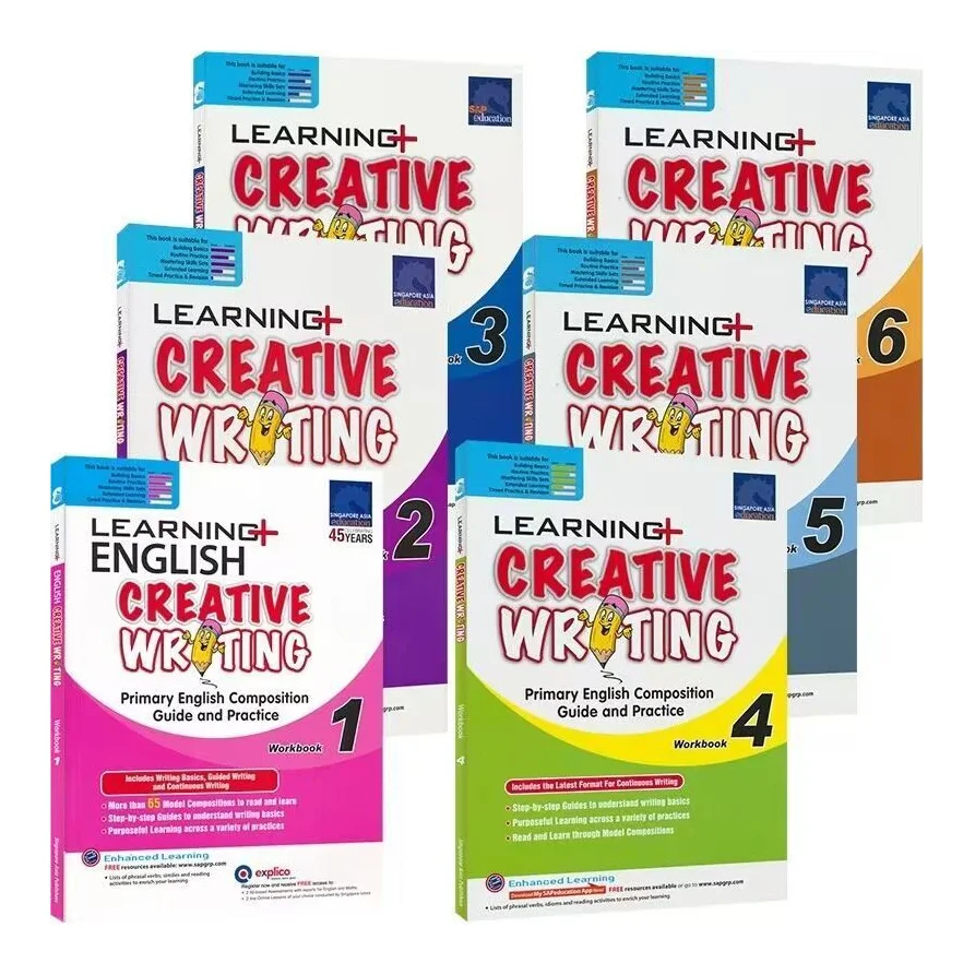 Libros de trabajo de escritura de aprendizaje Sap, libro de trabajo de escritura de inglés de escenario básico de la serie Singapore Learning para grados 1-6