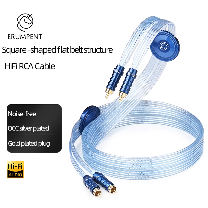 ERUMPENT One Pair HiFi RCA Audio Cable OCC Silver Plated Core Special Square-shaped 2RCA to 2RCA Cable for CD Amplifier Speaker