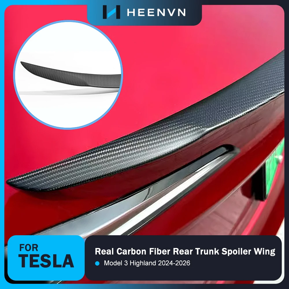 Heenvn For Tesla Model 3 Highland 2024-2026 Performance Version Real Carbon Fiber Spoiler Rear Trunk Wing Exterior Accessories