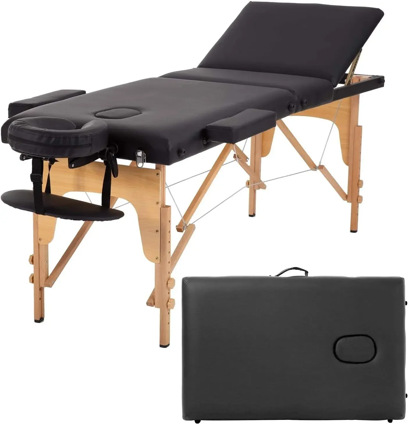 

Massage Table Massage Bed 3 Fold Portable Massage Table 73" L x 32" W Spa Bed Height Adjustable Lightweight Spa Table Lash Bed