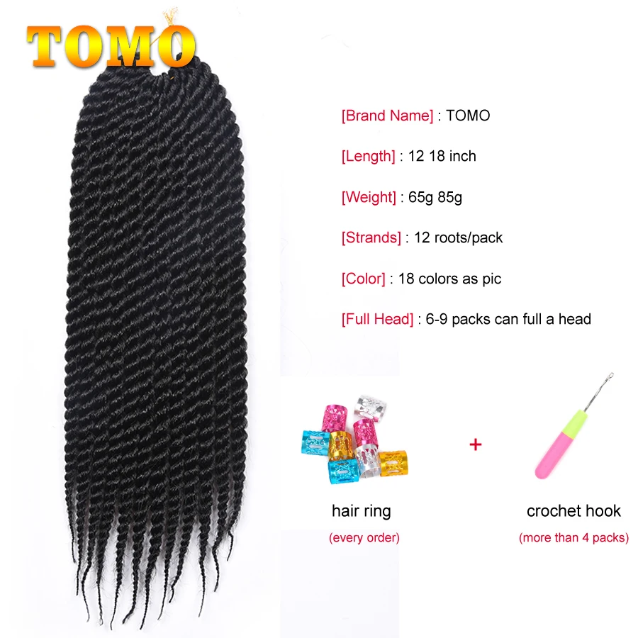 TOMO Senegalese Twist Crochet Braids 12 18 นิ้ว 12 ราก Ombre Jumbo Twist สังเคราะห์ Braiding Hair Extensions สําหรับผู้หญิงสีดํา