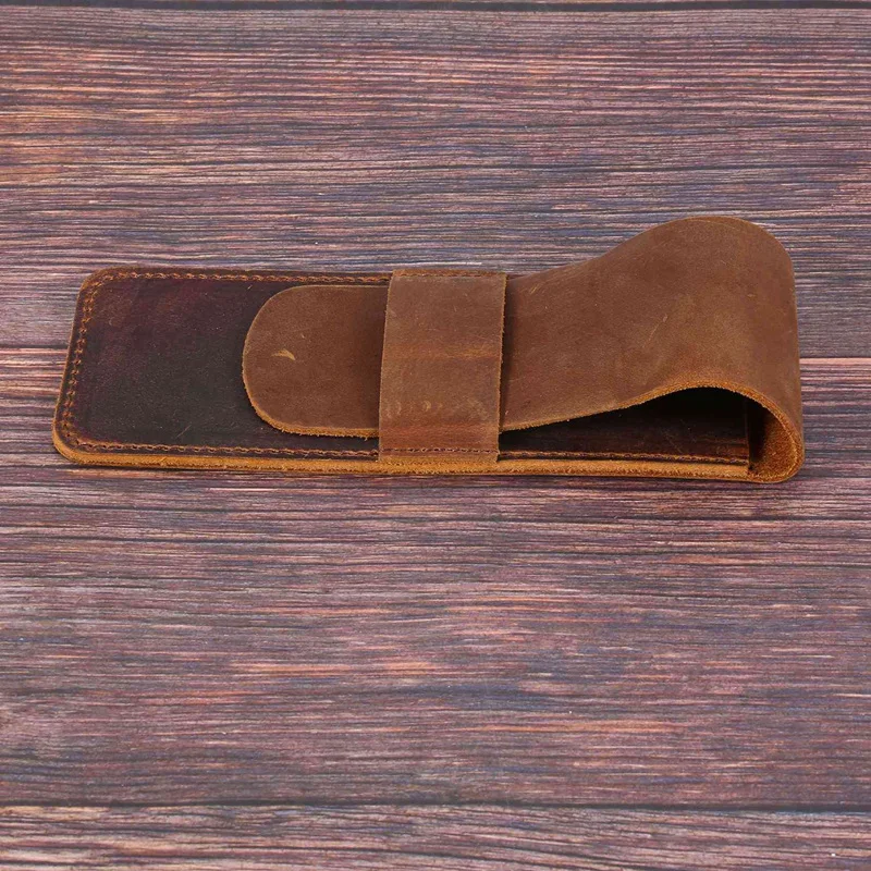 กระเป๋าเก็บดินสอหนังทำมือ2X กระเป๋าใส่ปากกาหมึกซึมหนังวัวอุปกรณ์เสริมย้อนยุควินเทจสำหรับการเดินทางวารสาร