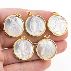 Vintage Virgin Mary Medal Pendant Round Shell Charms Christian Talisman Religious Prayer Women Fashion Jewelry Making For Girls