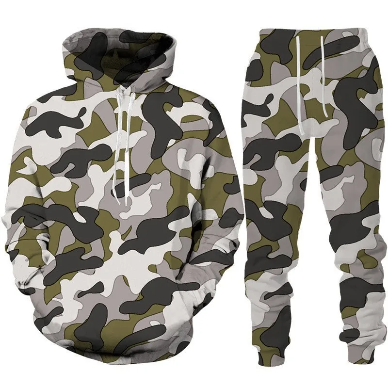 Camouflage 3D sweats à capuche imprimés pantalons ensembles hommes sweats à capuche pantalons de survêtement Streetwear deux pièces costumes survêtement homme vêtements