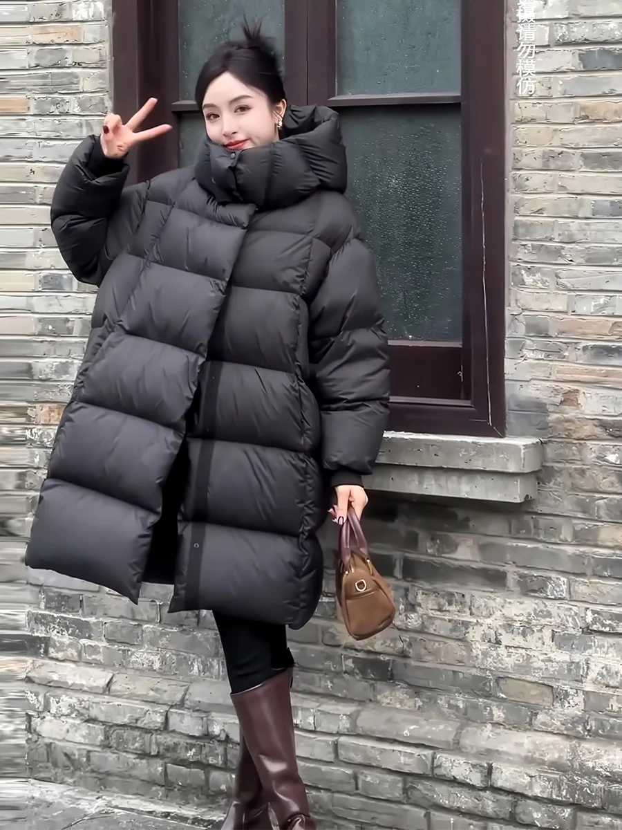 Cappotto da donna con cappuccio Bla Puffer Jaet Thi caldo lungo sciolto invernale New Sle 2025 Pendolarismo Sle bianco Du down