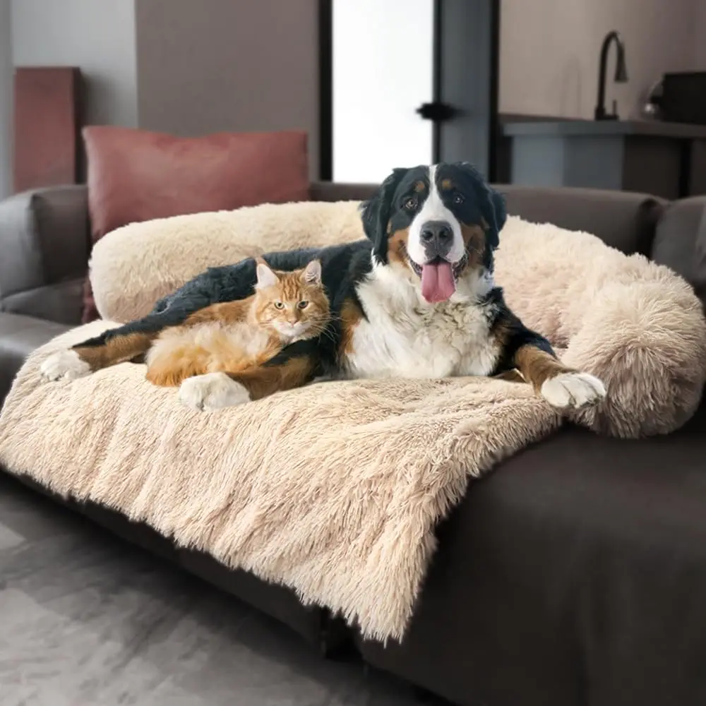 

Plush Pet Bed Mat, Waterproof & Non-Slip, Washable, for Dogs & Cats, Beige 59"x39"
