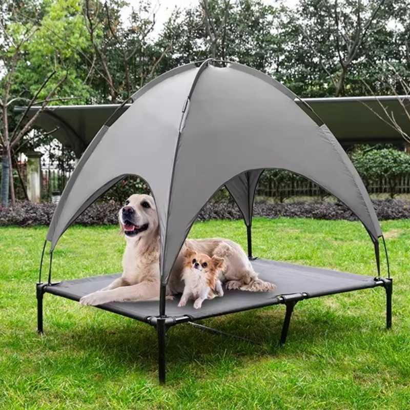 

Pet Dog Cot Bed with Sunshade Tent, Portable Outdoor Elevated Bed, Chew-Proof Mesh & Water-Resistant for Camping - Easy Fold