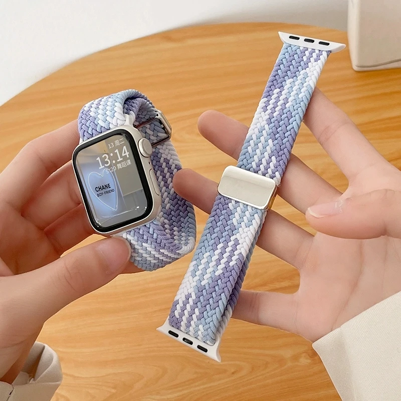 Stylish Nylon Braided Loop For Apple Watch 49MM 46 45 44MM 42 41 40 38MM Magnetic Return Loop Band For Iwatch Series 10 9 8 7 6