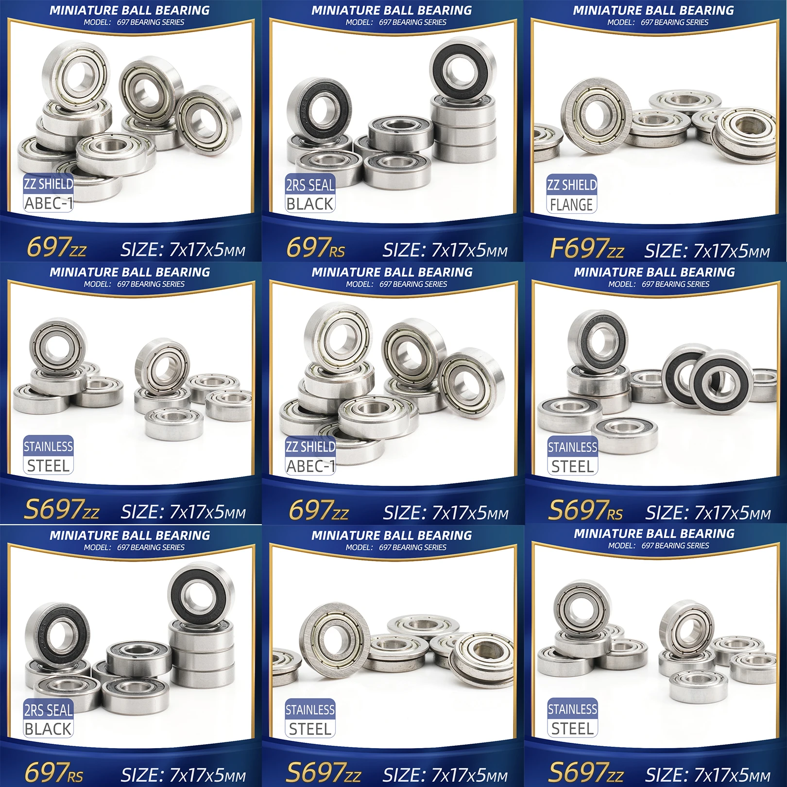 FUSHI 697 ZZ Bearing 7x17x5 mm 10Pcs 697ZZ RS 2RS Flange Handpiece Bearings For Strong Industrial Motors High Speed