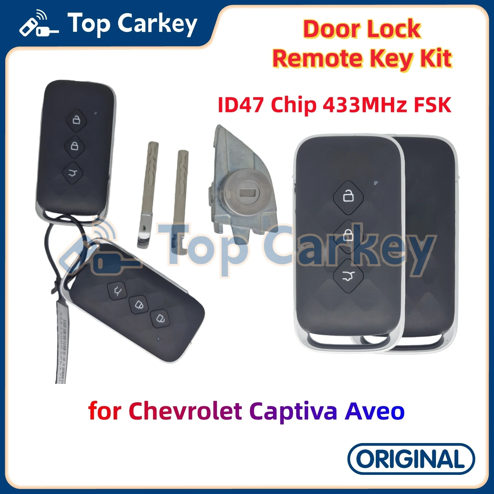 TopCarkey Original Smart Remote Key ID47 Chip 433MHz for Chevrolet Captiva Aveo Door Lock Remote Key Kit