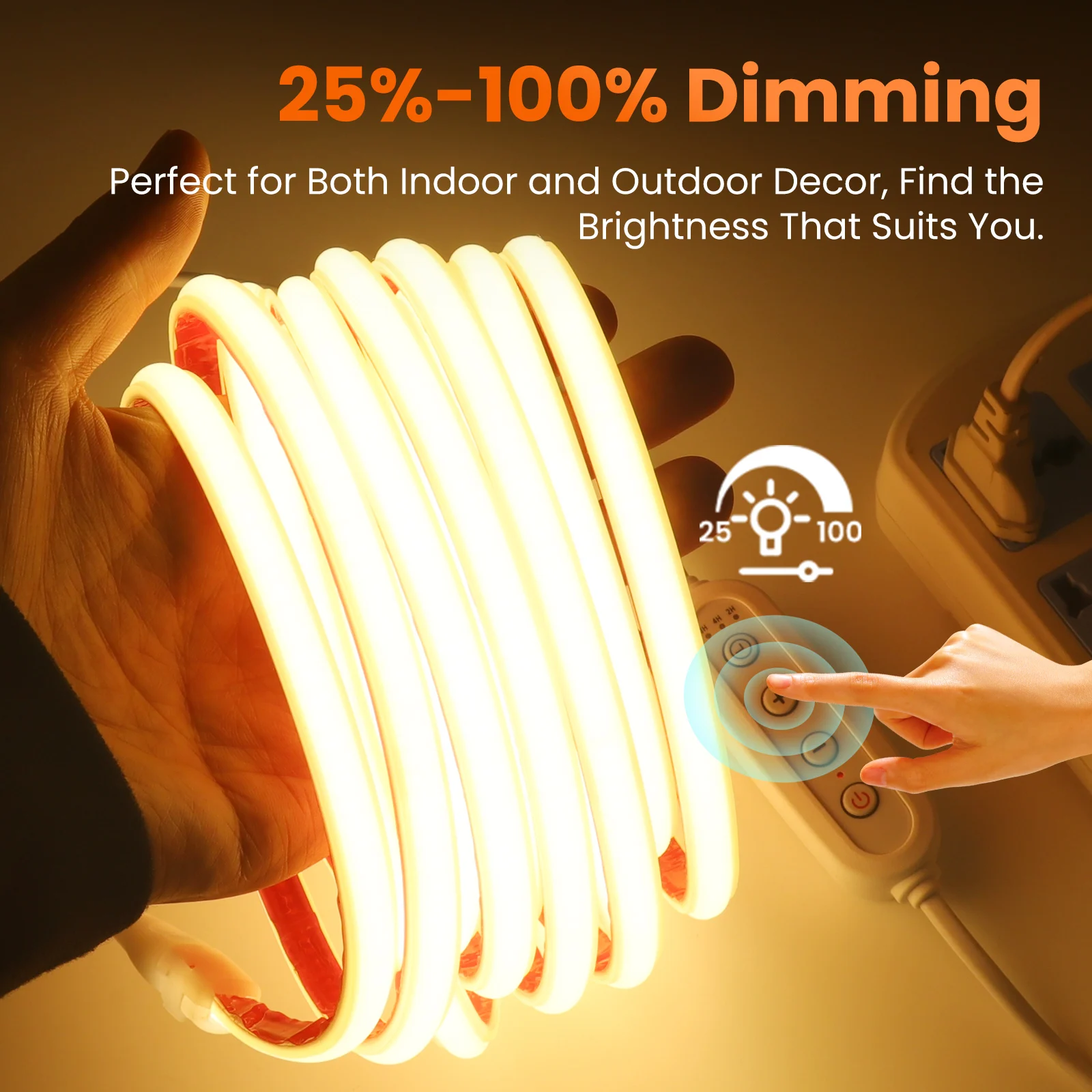 

220V COB Strip LED Neon Light with Dimming Timer Switch IP65 Flexible Ribbon Lamp Double-Adhesive Tape Rope Diode Lighting