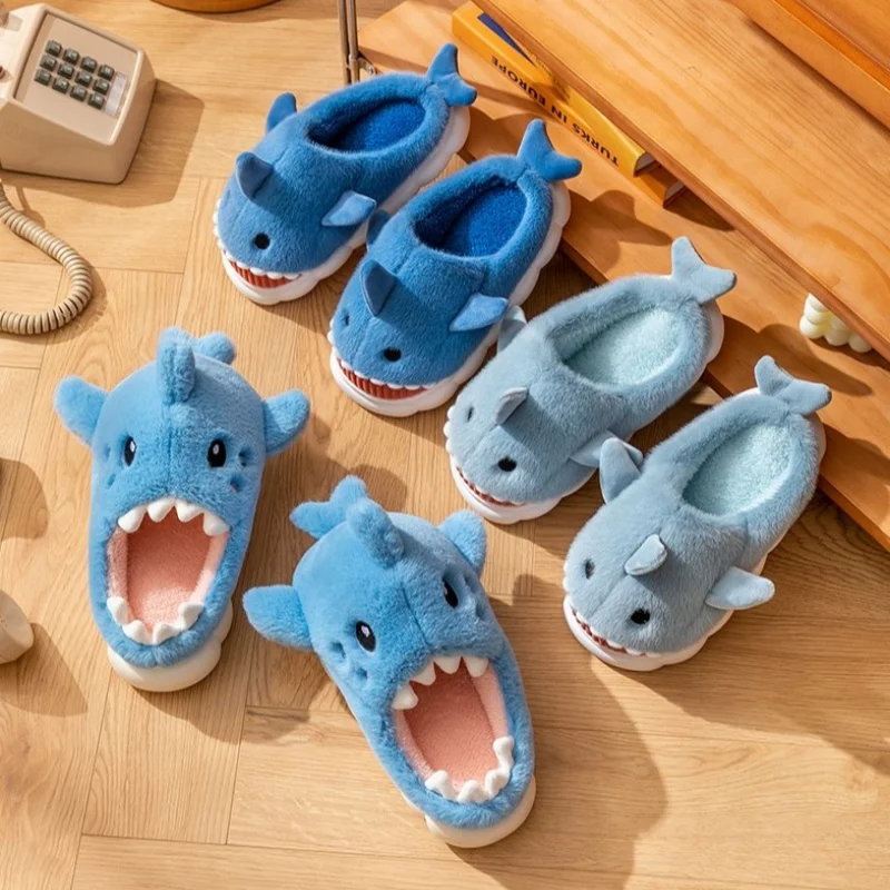 Cotton Slipper Female Winter Three-dimensional Shark Slippers Cartoon Cute Padded Thickened Non-slip Mute Home Warm Cotton Shoes