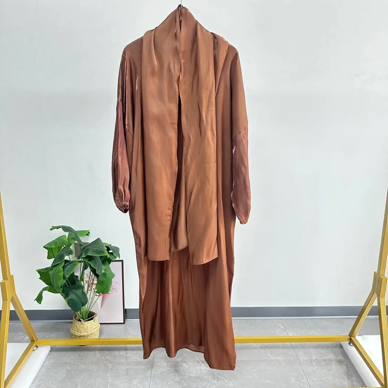 Eid Ramadan Donna Abaya musulmano Abito da festa con sciarpa Un pezzo Arabo Modesto Dubai Abito lungo Caftano Islam Abaya Marocco Turchia