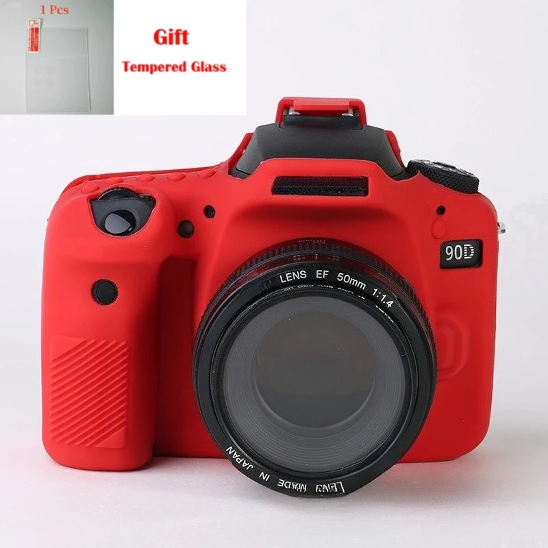 Funda de silicona para cámara SLR, para Canon EOS 90D, funda protectora de silicona 90D, bolsa para cámara, accesorio + película templada gratuita