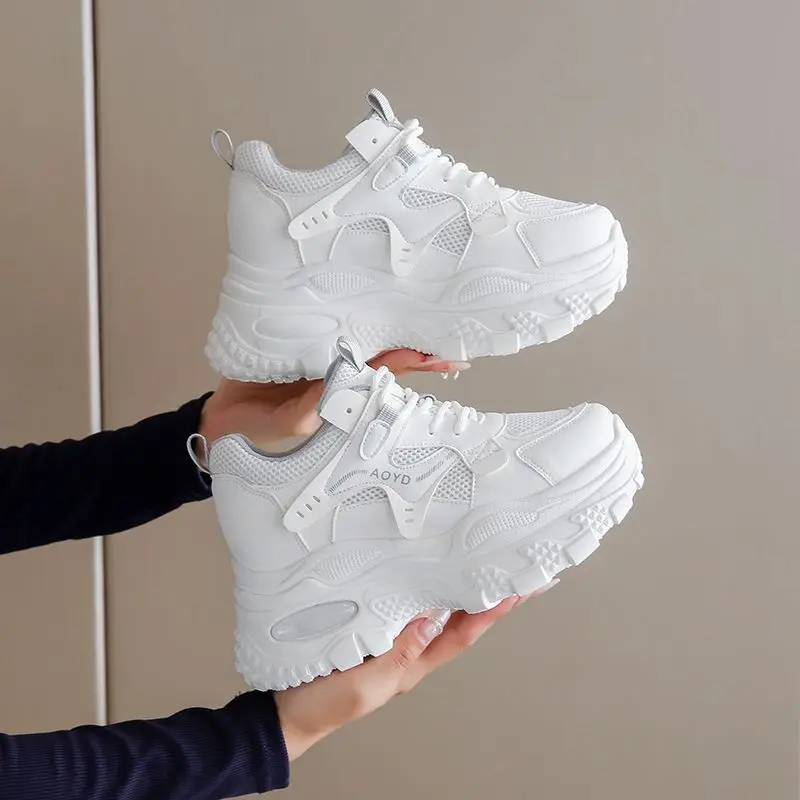 

Increase Leather Sneakers for Women 2026 Spring Autumn New Fashion Casual Shoes Ladies Solid Color Mesh Platform Shoes Woman