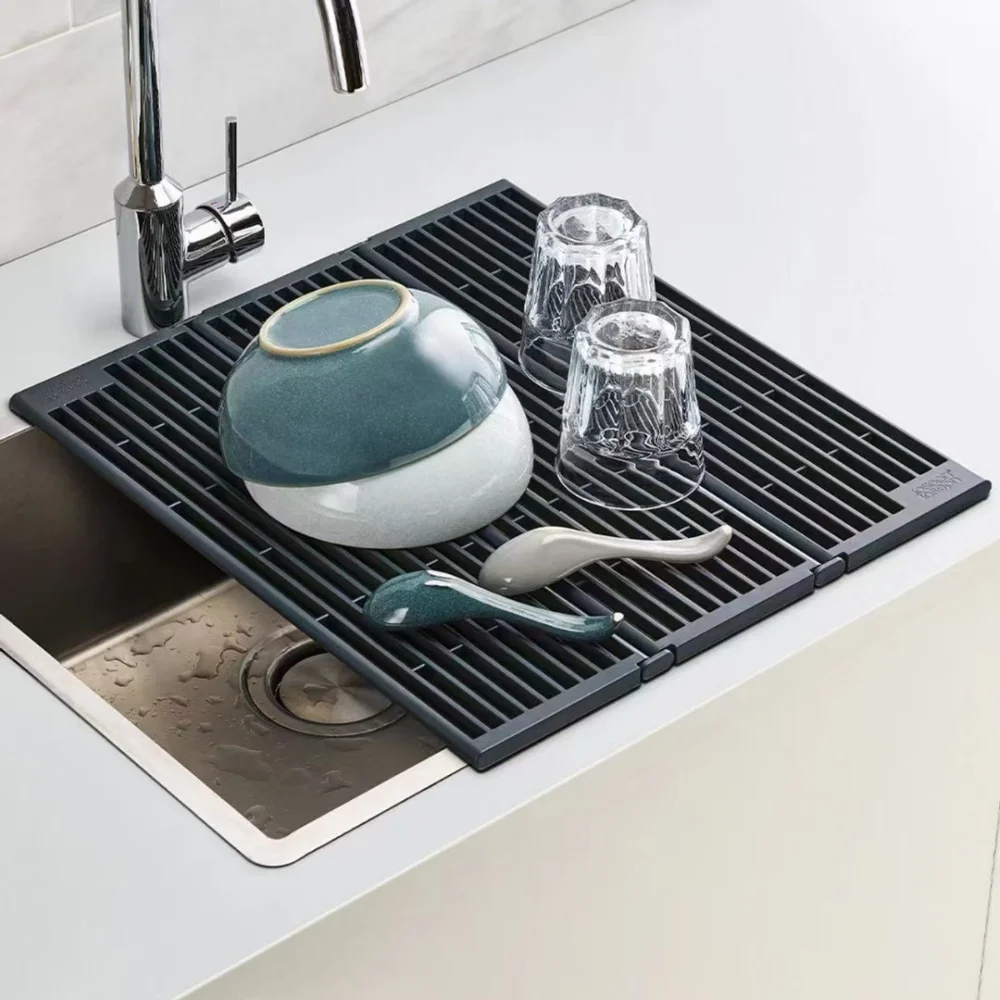 

1pc Black Foldable Kitchen Sink Drainer Splash-Proof Design for Dishes Utensils Perfect for Countertops Bars and Home Kitchens