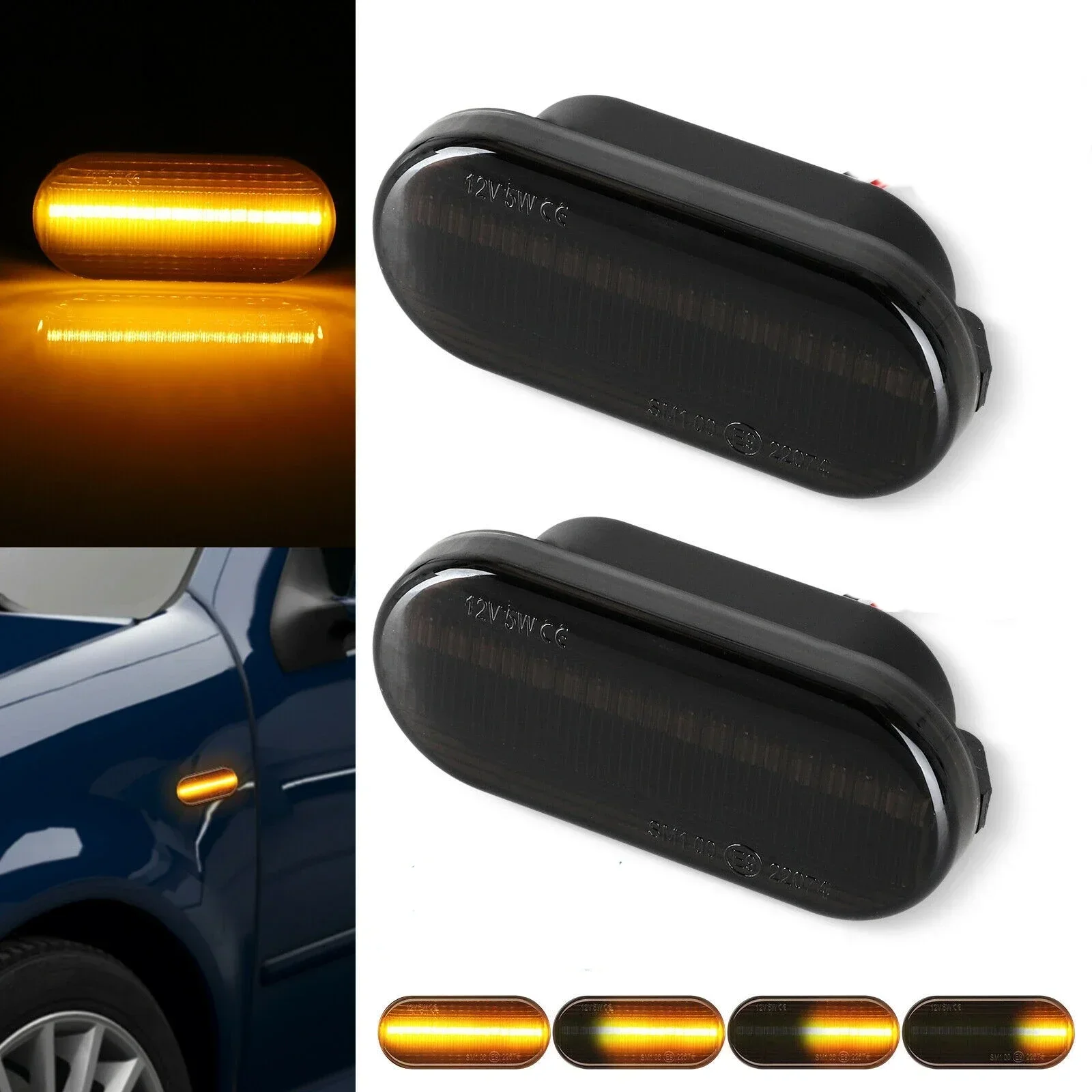 2pcs Euro Style Smoked Lens Amber LED Side Marker Lights For Volkswagen MK4 Golf Jetta Bora B5/B5.5 Passat or Beetle and GTI R32