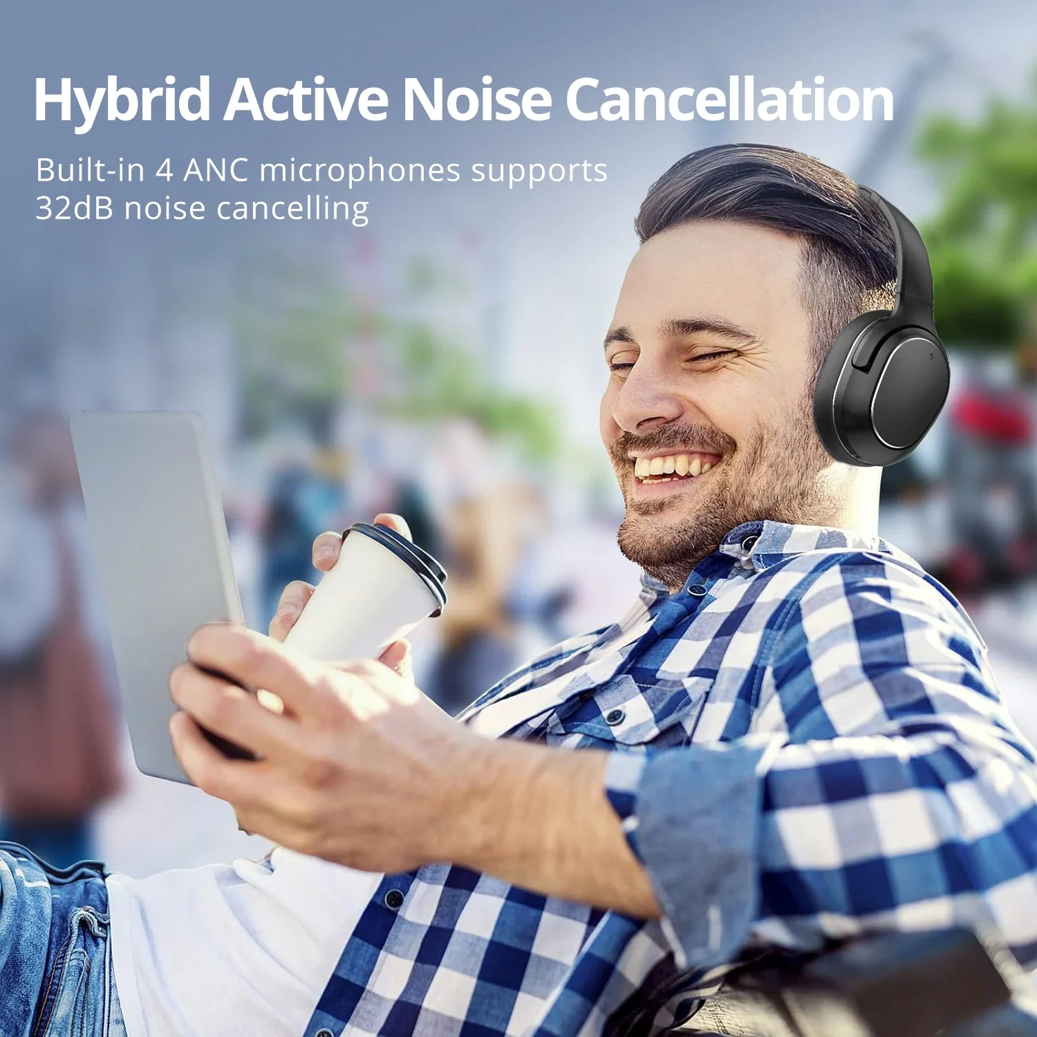 Superior Sound ANC Studio Wireless Headset Hybrid Active Noise Cancelling Headphones 65H Playtime HIFI Headphones