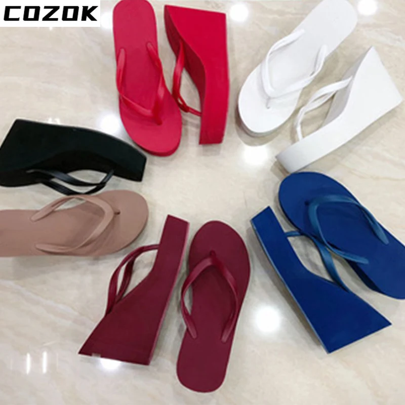 Women\'s Slippers  Flip Flops Fashion Wedges PU Solid Ladies Elegant Slides Comfort Casual Soft Slip On 2021 Summer Beach Shoes