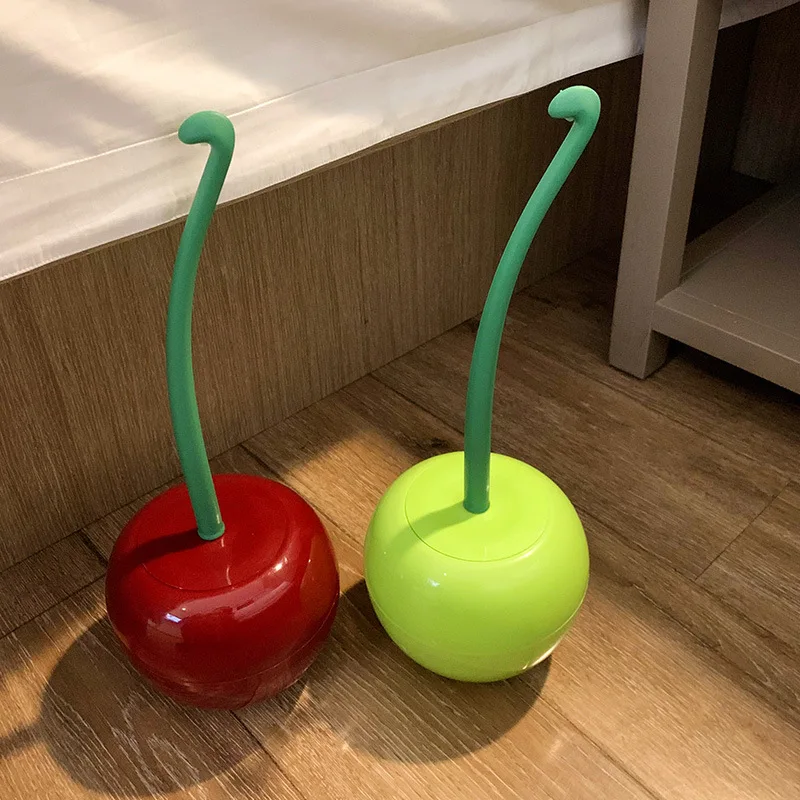 1pc Innovative Red Bathroom Brush Set Cute Cherry Styled Commode Scrubber Cleaning Tool Restroom Organizer Decor