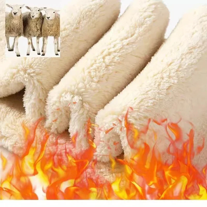 سراويل قطنية من جلد الخراف الأسود للنساء في الشتاء، سراويل سميكة من القطن الخالص، ملابس خارجية عالية الخصر