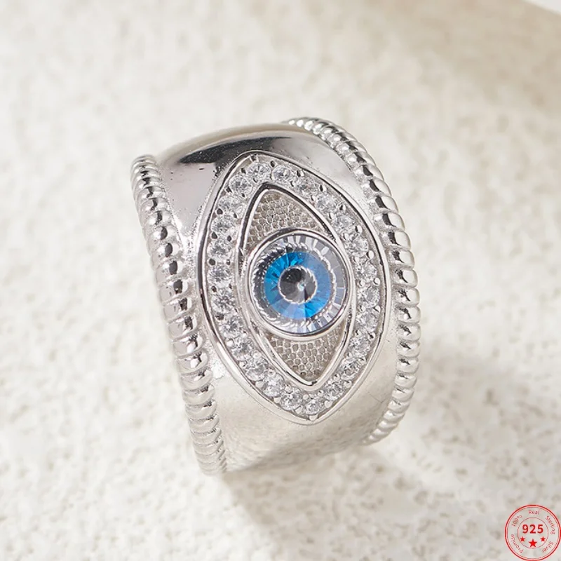 

S925 Sterling Silver Charms Rings for Women Men New Fashion Blue The Eye of God Inlaid Zircon Punk Jewelry Free Shipping