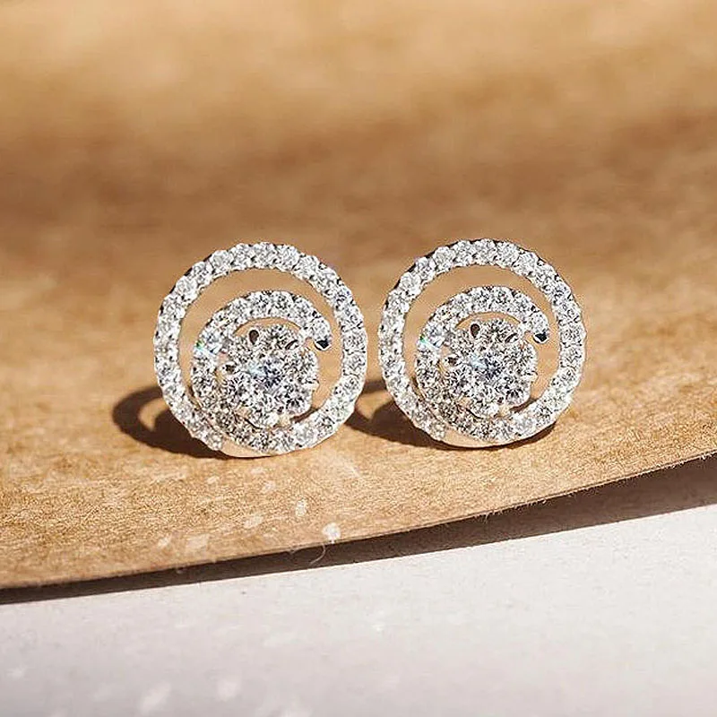 Huitan Round Circle Shaped Stud Earrings Transparent Cubic Zirconia Dazzling Women\'s Ear Piercing Earrings Statement Jewelry Hot