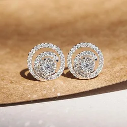 Huitan Round Circle Shaped Stud Earrings Transparent Cubic Zirconia Dazzling Women's Ear Piercing Earrings Statement Jewelry Hot