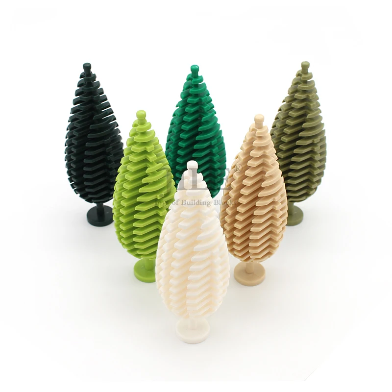 6pcs MOC Plant Accessories Tree Flower Grassland Building Blocks Pine Bush Plant Cypress Natural Forest Jungle 3778 Toys