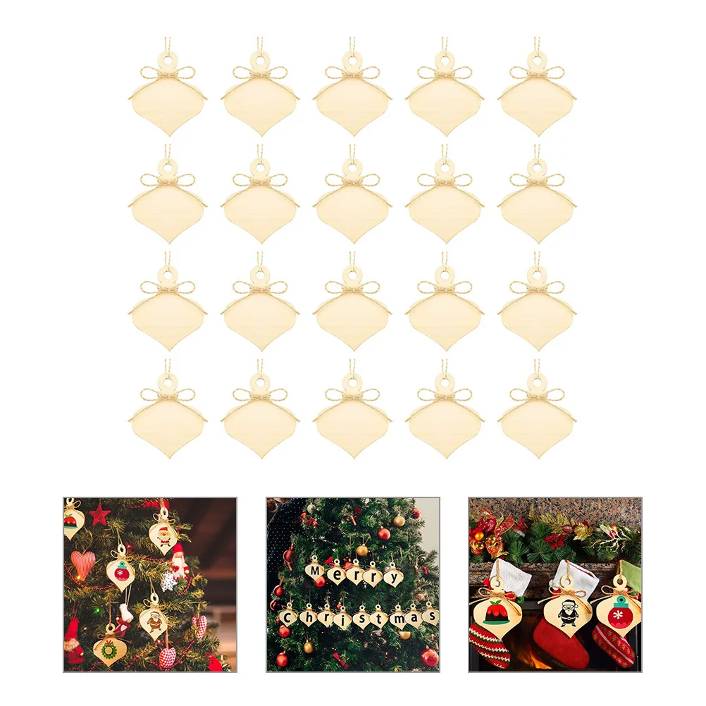 40pcs Diy Wooden Slice Hangings Unfinished Natural Wood Slices Pre-Drilled With Ropes For Crafts Christmas Decor Party Ornament