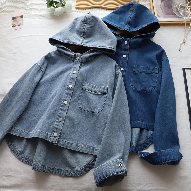 

Trendy Retro Denim Jaet Women's Korean Loose Fit Hooded Coat Autumn 2025 Student Faionable Outerwear Casual ort Coat