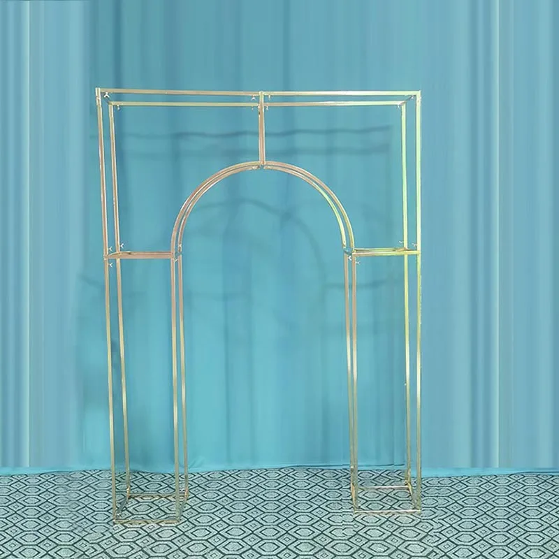 3 Stück glänzende, vergoldete Regale, Eisengitter, gewölbter vergoldeter Rahmen, Hochzeitshintergrund, dekorative Requisiten, geometrischer Blumenständer – Detail 5