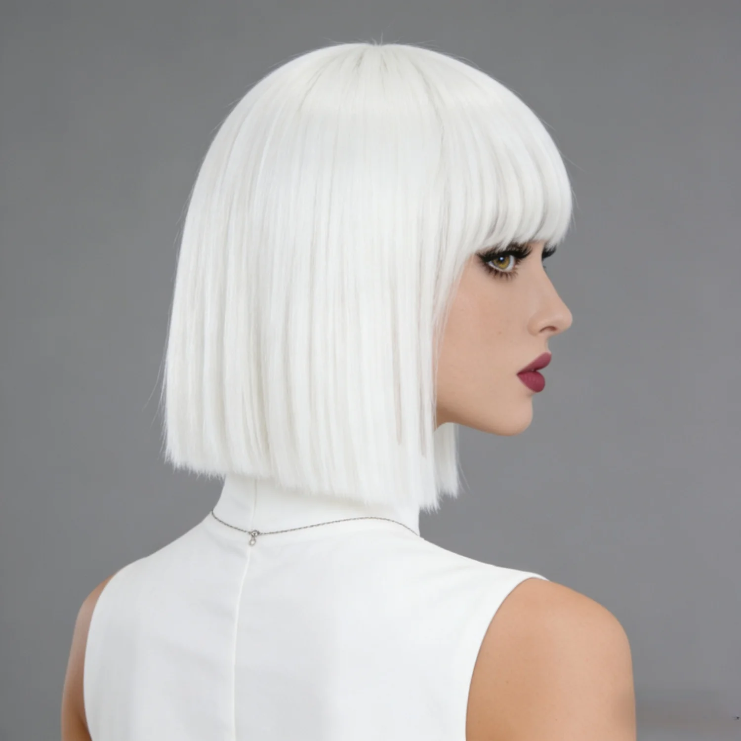 Straight Synthetic Hair Bob Wigs Cosplay White Wig Purple Short Black Wig With Bangs Party Female Layered Wigs