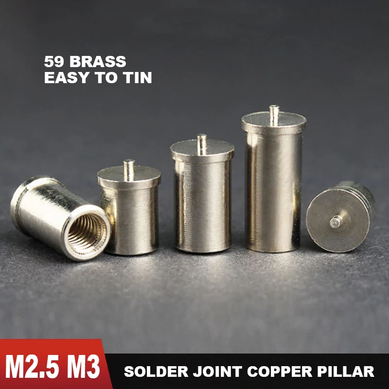 10Pcs M2.5 M3 PCB Copper Tin Plated Solder Joint Copper Column Threaded Connector Copper Screw Nut Welding Fixed Column OD 4.5mm
