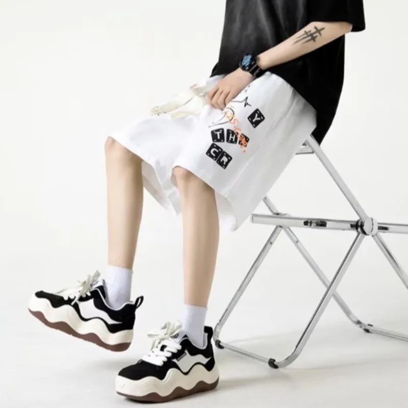 Oversized Shorts Men Academy American Vintage Colorful Graffiti Print Shorts Couple Five-point Shorts Basketball Short Pants