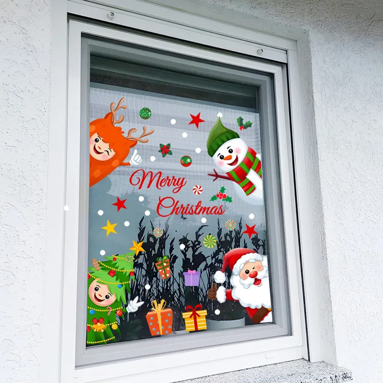 Cartoon Weihnachtsmann Schneemann Wandaufkleber Heimdekoration Elektrostatische Aufkleber Neujahrs-Wandbild Glasfenster-Dekoration Tapete – Detail 4